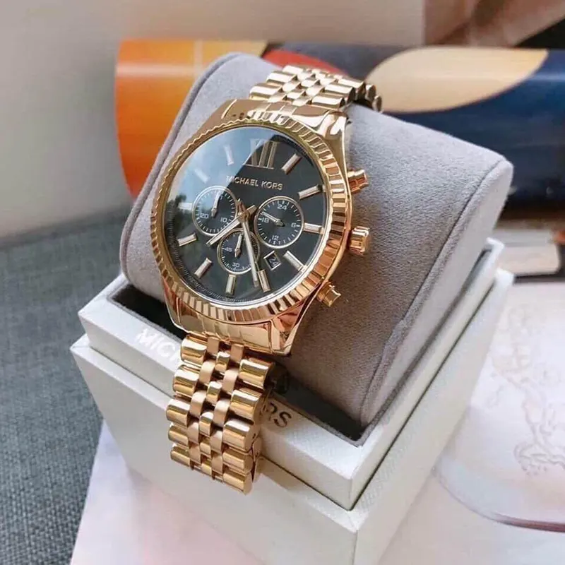 Michael Kors Lexington Gold-tone Black Dial Men's Watch- MK8286